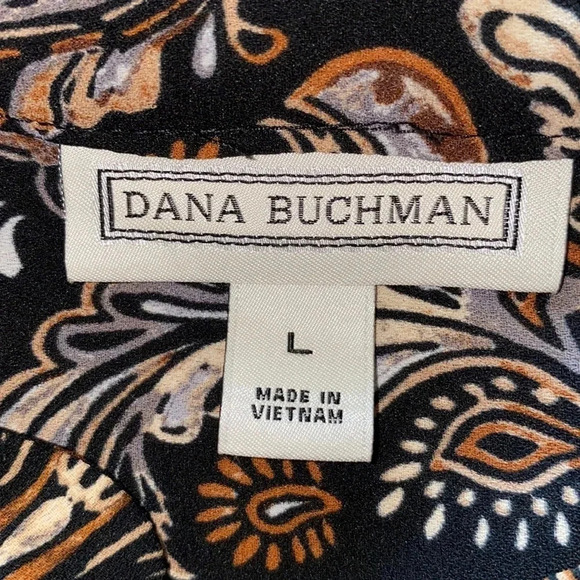 DANA BUCHMAN Paisley print hi low button cuff sleeves v-neck blouse NEW size L - Picture 5 of 11